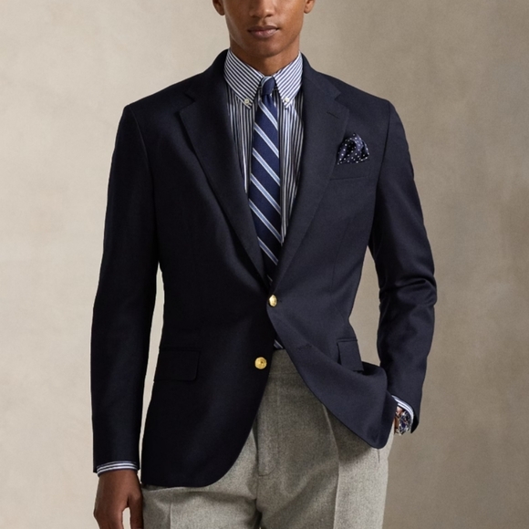 Vintage Lauren Ralph Lauren Navy Wool Sport Coat Gold Buttons